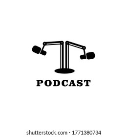 Logo de podcast con dos soportes de micrófono.