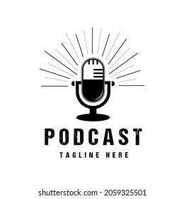 Podcast logo vector design with microphone symbol and text below