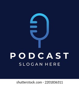 Podcast logo vector design with modern trendy microphone audio. Podcast for studio, interview, multimedia and web.