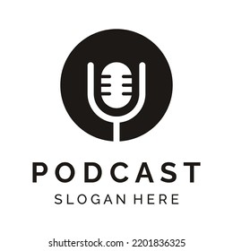 Podcast logo vector design with modern trendy microphone audio. Podcast for studio, interview, multimedia and web.