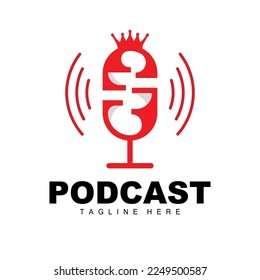 Podcast Logo, Vector, Headset and Chat, Simple Vintage Microphone Design