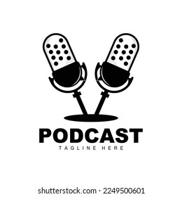 Podcast Logo, Vector, Headset and Chat, Simple Vintage Microphone Design