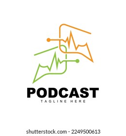 Podcast Logo, Vector, Headset and Chat, Simple Vintage Microphone Design