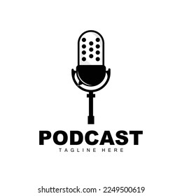 Podcast Logo, Vector, Headset and Chat, Simple Vintage Microphone Design