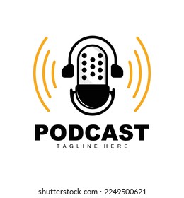 Podcast Logo, Vector, Headset and Chat, Simple Vintage Microphone Design