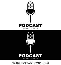 Podcast Logo, Vector, Headset and Chat, Simple Vintage Microphone Design