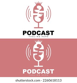 Podcast Logo, Vector, Headset and Chat, Simple Vintage Microphone Design