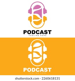 Podcast Logo, Vector, Headset and Chat, Simple Vintage Microphone Design
