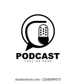 Podcast Logo, Vector, Headset and Chat, Simple Vintage Microphone Design