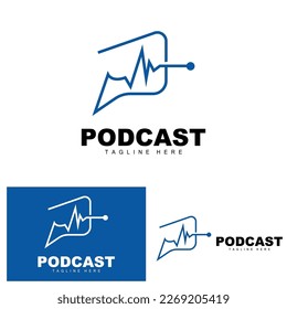 Podcast Logo, Vector, Headset and Chat, Simple Vintage Microphone Design