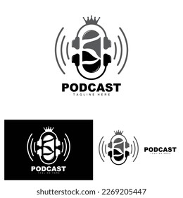 Podcast-Logo, Vektorgrafik, Headset und Chat, einfaches Vintage-Mikrofon-Design