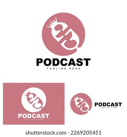 Podcast-Logo, Vektorgrafik, Headset und Chat, einfaches Vintage-Mikrofon-Design