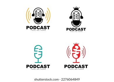 Podcast-Logo, Vektorgrafik, Headset und Chat, einfaches Vintage-Mikrofon-Design