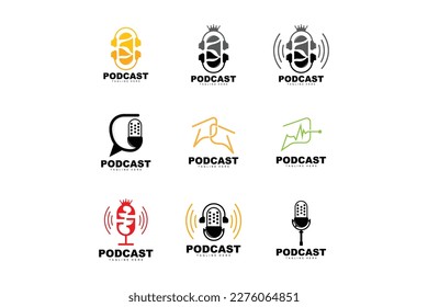 Podcast Logo, Vector, Headset and Chat, Simple Vintage Microphone Design