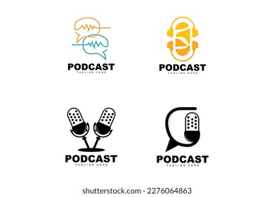 Podcast-Logo, Vektorgrafik, Headset und Chat, einfaches Vintage-Mikrofon-Design