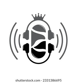 Podcast-Logo, Vektorgrafik, Headset und Chat, einfaches Vintage-Mikrofon-Design