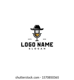 podcast logo vector. mic silhouette icon with hat. modern vintage look and fresh content new concept. apply to internet web design, smart mobile phone, apps, office business wall