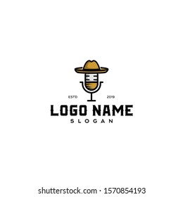 podcast logo vector. mic silhouette icon with hat. modern vintage look and fresh content new concept. apply to internet web design, smart mobile phone, apps, office business wall