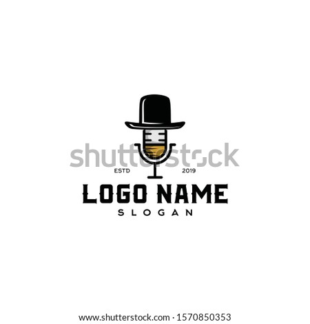 podcast logo vector. mic silhouette icon with hat. modern vintage look and fresh content new concept. apply to internet web design, smart mobile phone, apps, office business wall