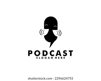 Podcast logo vector, Podcast with microphone logo inspiration. design template, vector illustration.