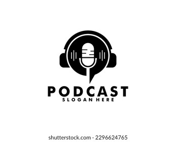 Podcast logo vector, Podcast with microphone logo inspiration. design template, vector illustration.