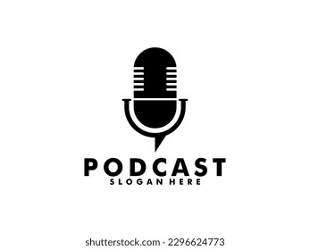 Podcast logo vector, Podcast with microphone logo inspiration. design template, vector illustration.