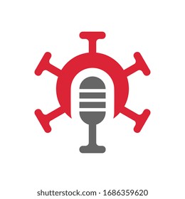 Podcast logo with virus symbol, studio mic and MERS corona virus disease, novel coronavirus illustration