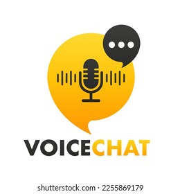 Podcast logo. Voice Chat. The microphone icon. Podcast radio icon. Studio microphone with webcast. Audio record concept. Studio Microphone Table Podcast. Podcast banner. Vector illustration