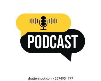 Logotipo do podcast. Logotipo do conceito do registro de áudio do webcast. Sinal de rádio de podcast. 