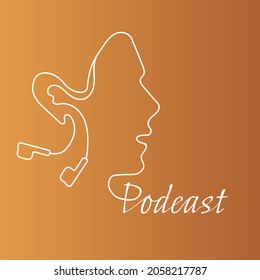Podcast Logo. Wired headphones in the shape of a face. Vector image color background