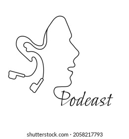 Podcast Logo. Wired headphones in the shape of a face. Vector image