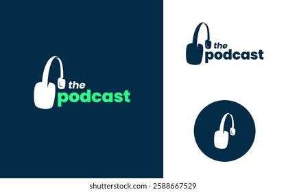 Podcast logo for youtuber with headset illustration