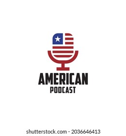 podcast logo,microphone with american flag