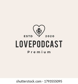 podcast love hipster vintage logo vector icon illustration