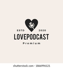 podcast love hipster vintage logo vector icon illustration