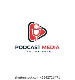 podcast media logo design creative microphone play button design idea modern minimal concept 