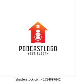 podcast mic house home logo vector icon illustration