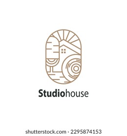 Podcast Mic House Home Studio Record Logo Icon Vector Template Music Business Icon Corporate Identity Symbol Concept. Simple vector logo.
