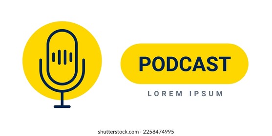 Podcast mic icon symbol logo microphone talk audio. Music radio tech podcast logo label sound studio vector icon