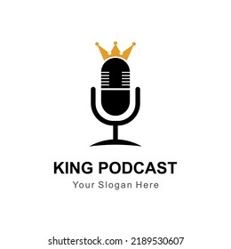 podcast mic king logo with crown vector