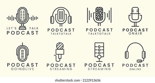 Podcast Mic Line Art Minimalist Set Logo Icon Template Illustration Vector Design