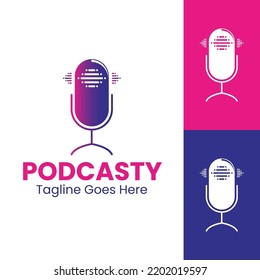 Podcast Mic Logo Design Vector.