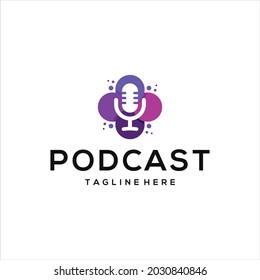 podcast mic microphone design logo and flower logo shape. premium vector.