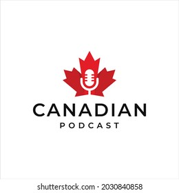 podcast mic microphone design logo and maple tree logo shape. premium vector.