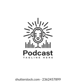 podcast mic musik logo design template