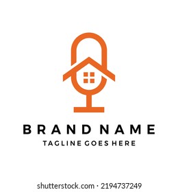 Podcast mic realty home logo design vector