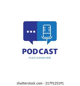 Podcast mic with talk chat bubble logo icon design Vector illustration. broadcast logo studio template. 