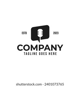 Podcast Mic With Talk Chat Bubble Logo Design Concept Vector Illustration Symbol Icon