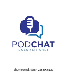 Icono de diseño del logotipo de chat de conversación por micrófono para podcast