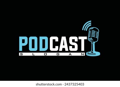 Podcast or Mic Vector flat illustration, icon, logo design on black background.